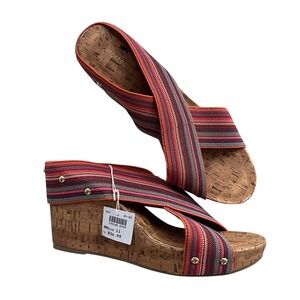 Montego Bay Club Wedge Sandal Cork Platform Multicolor Stripe Espadrille Size 11